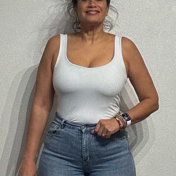 Free People Tops - Free People Intimately White Scoop Neck Bodysuit Sz M